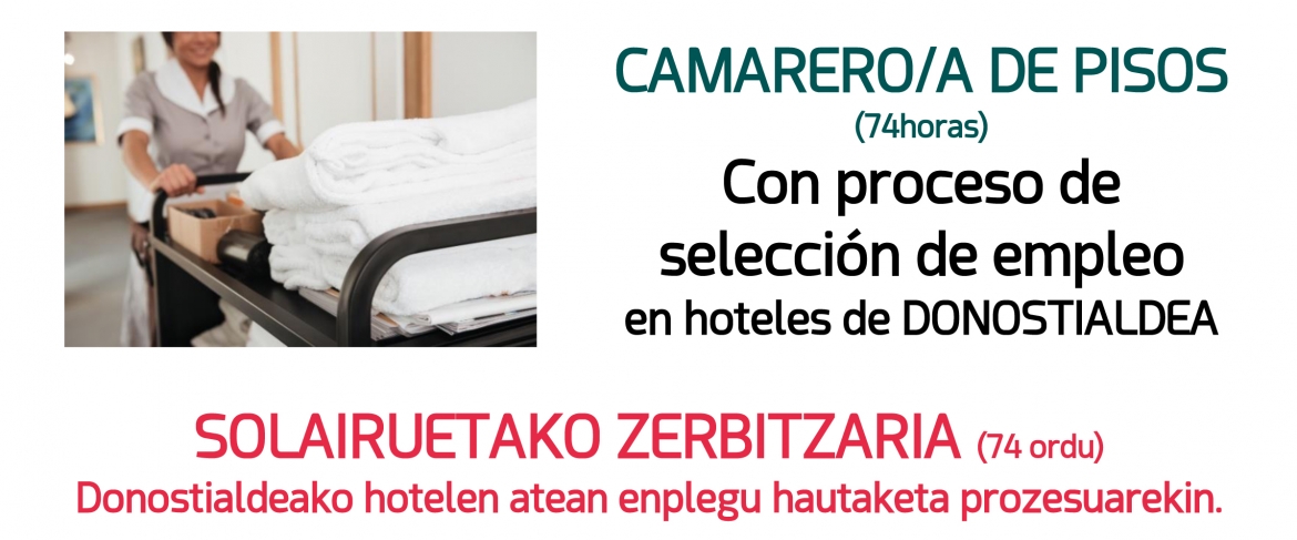 Curso gratuito Camarero-a de piso con proceso de selección de empleo en hoteles de Donostialdea